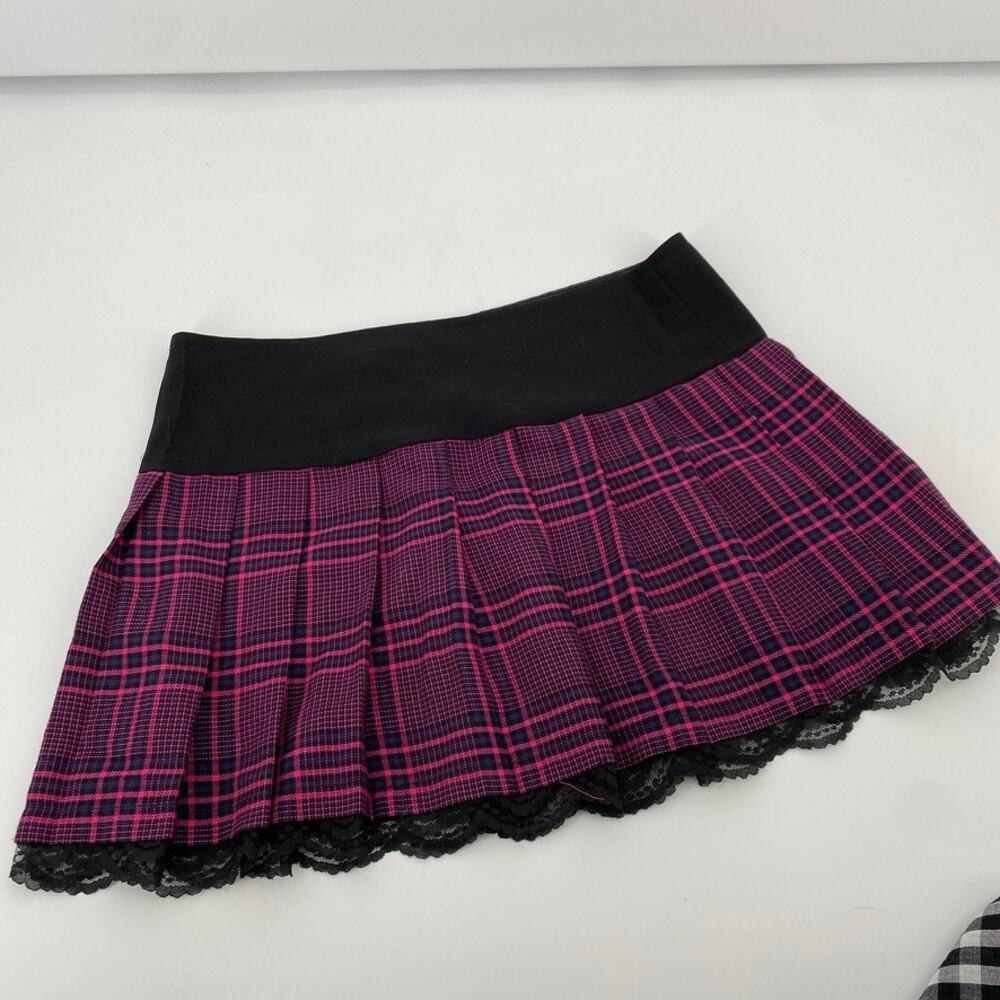 Morbid Threads purple pink plaid pleated mini skirt - Picture 3 of 6